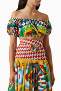Carretto-print Bandeau Crop Top in Cotton-poplin