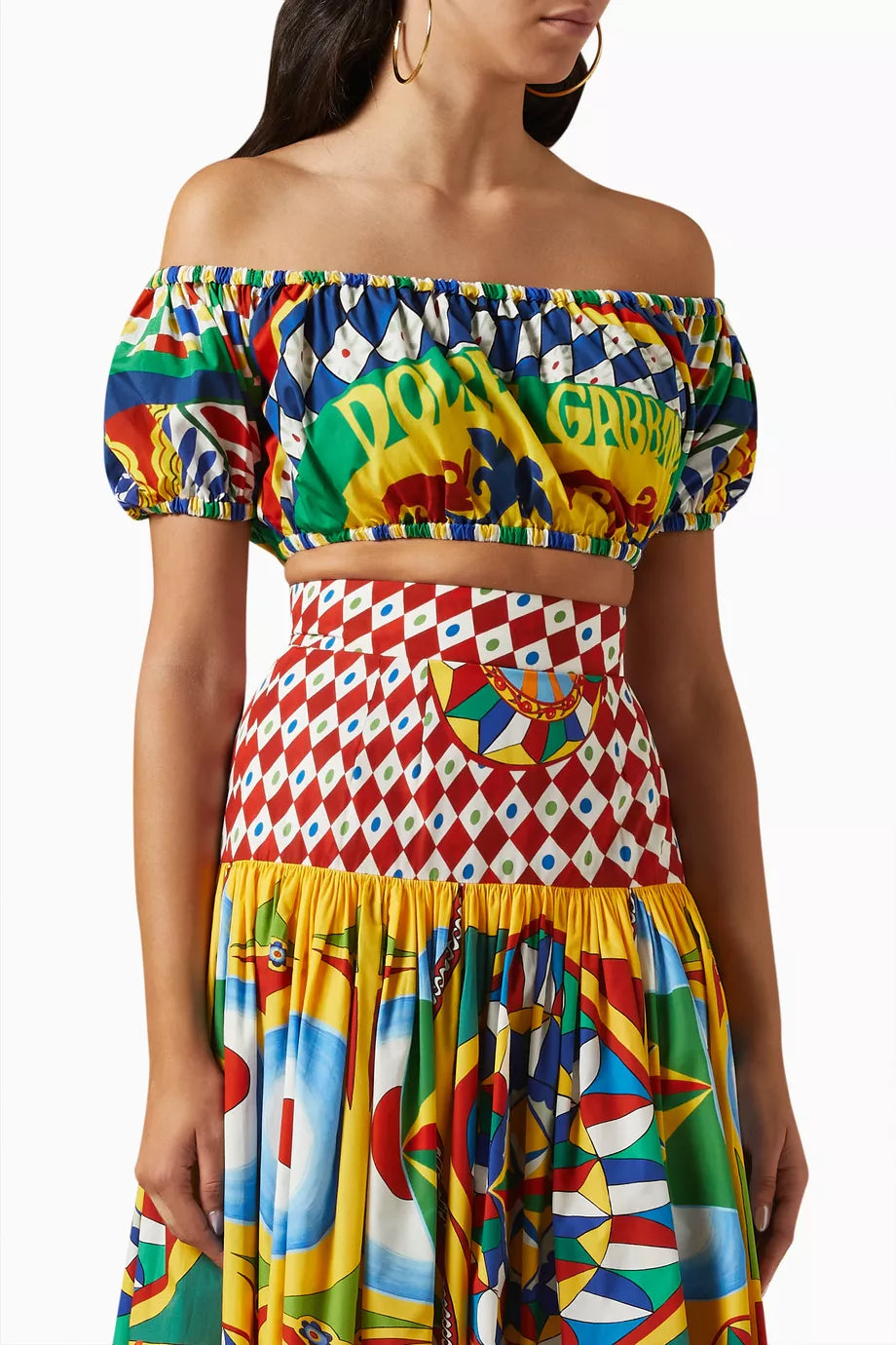 Carretto-print Bandeau Crop Top in Cotton-poplin