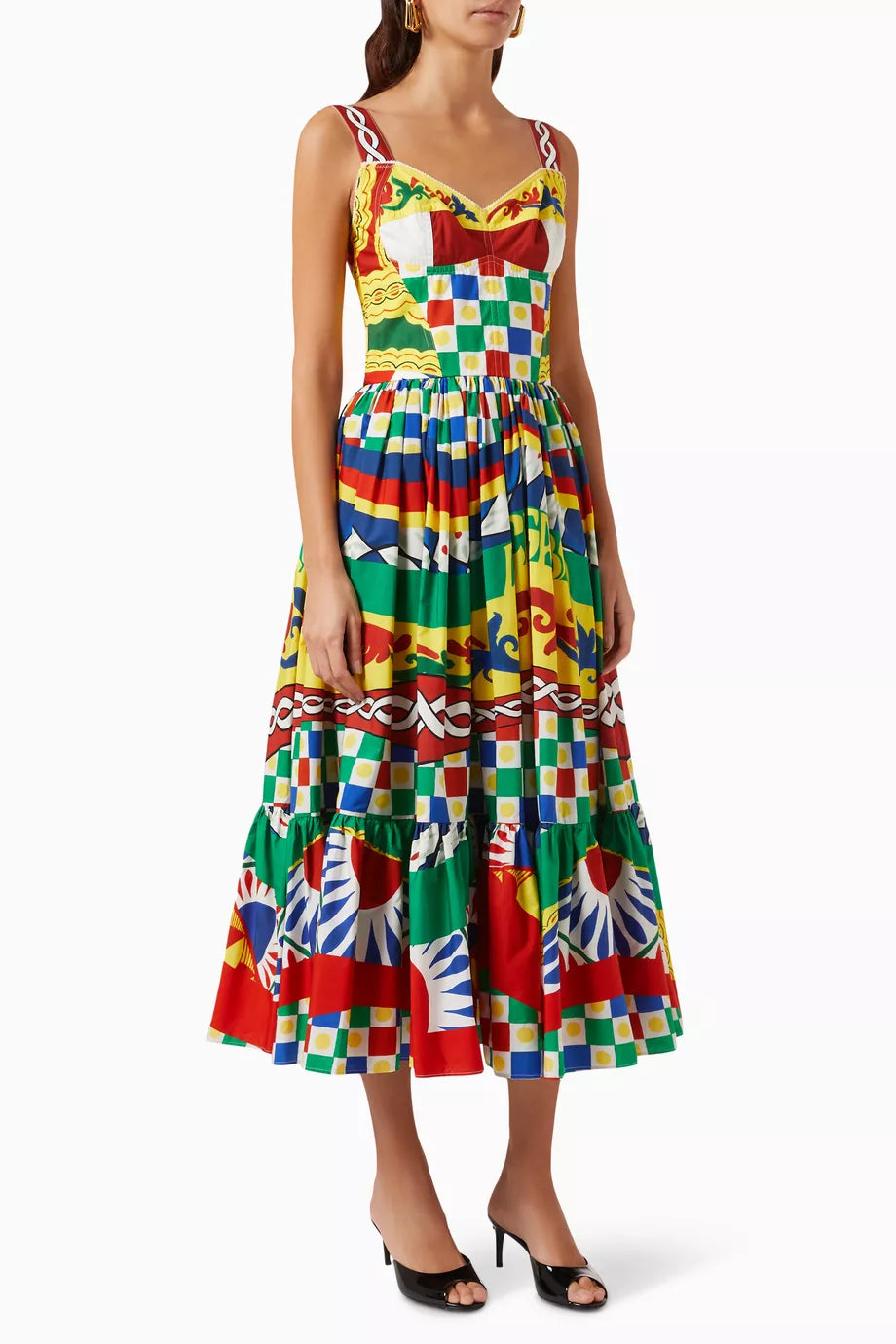 Carretto-print Dress in Cotton-poplin