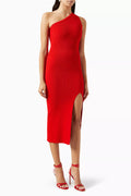 Asymmetric Slit Dress in Ribbed Knit