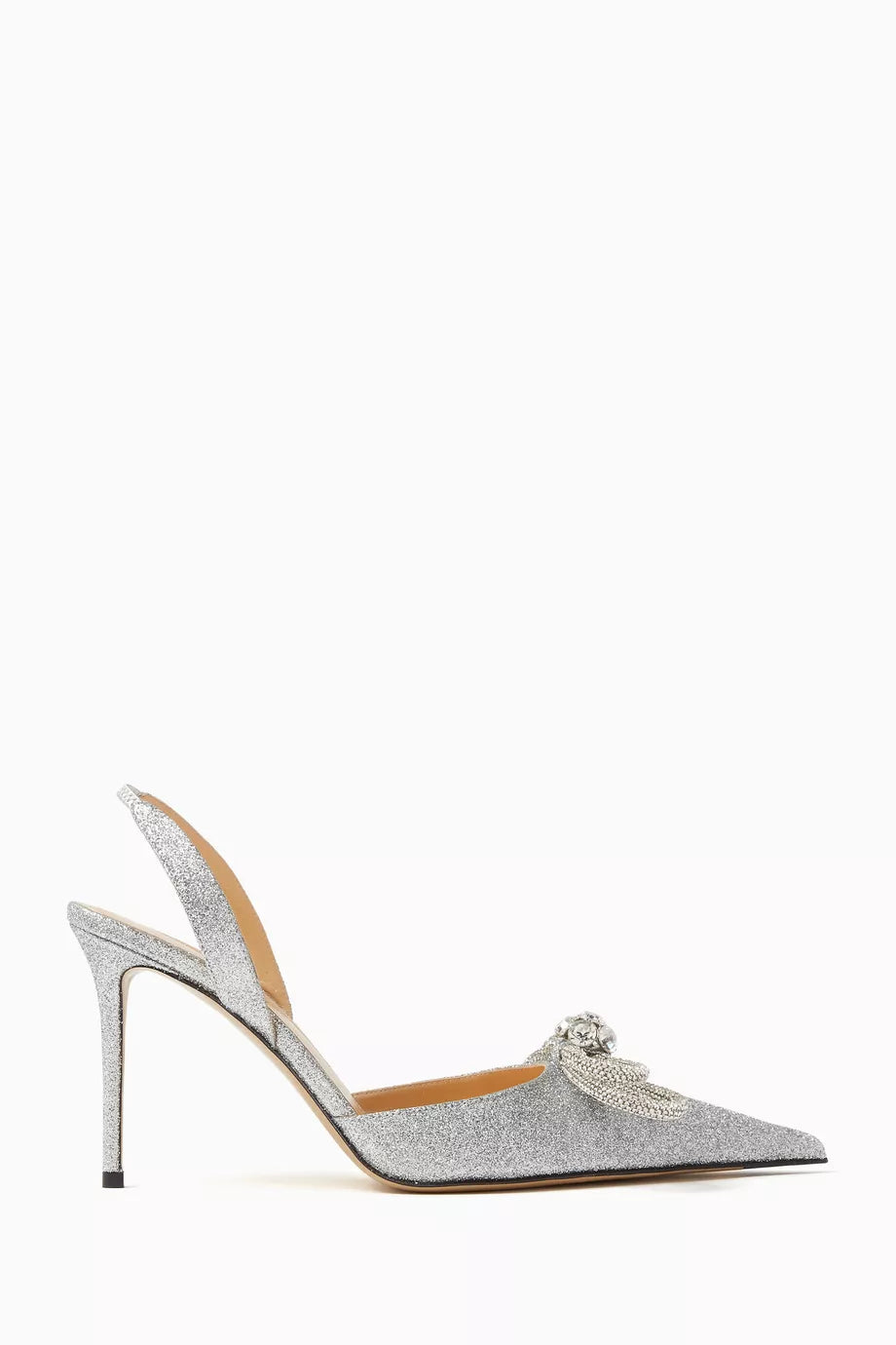 Double Bow 95 Slingback Pumps in Glitter Leather