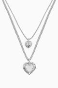Double Heart Charm Necklace in Silver-plated Brass