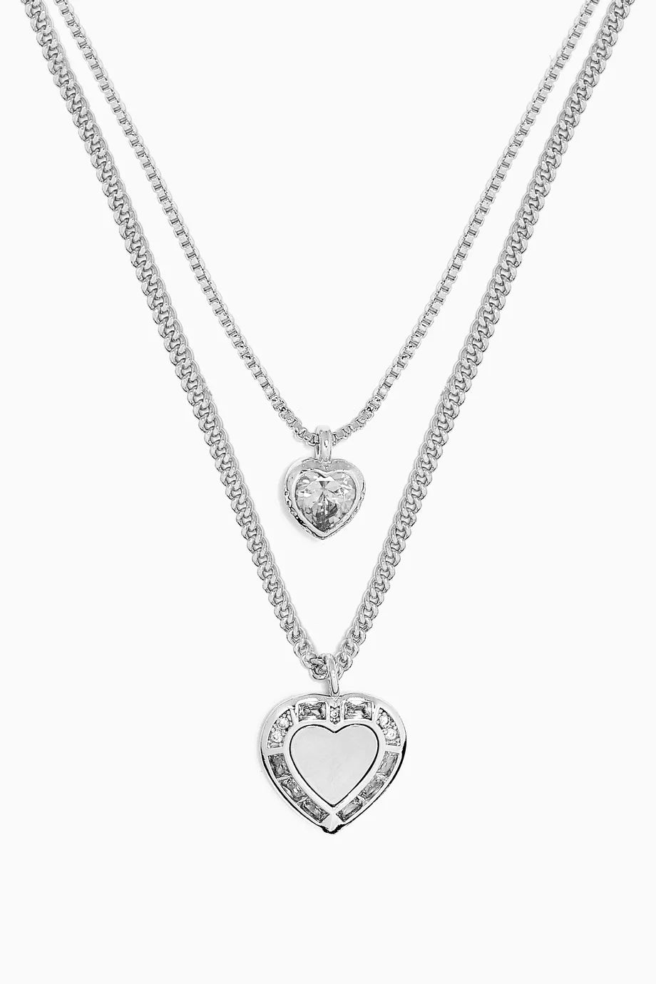 Double Heart Charm Necklace in Silver-plated Brass