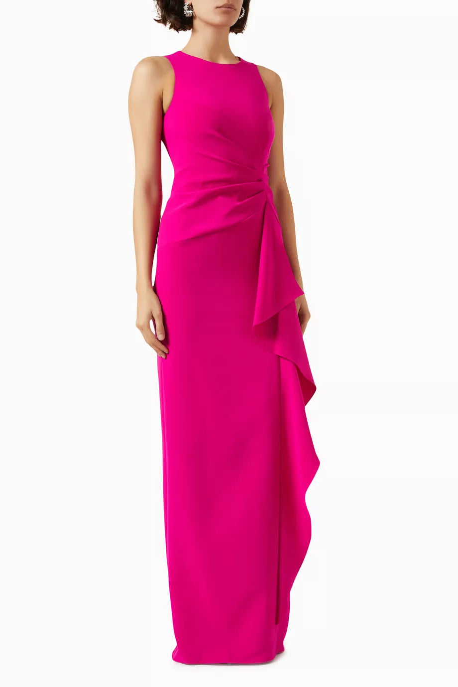 Drape Ruffle Dress in Crepe