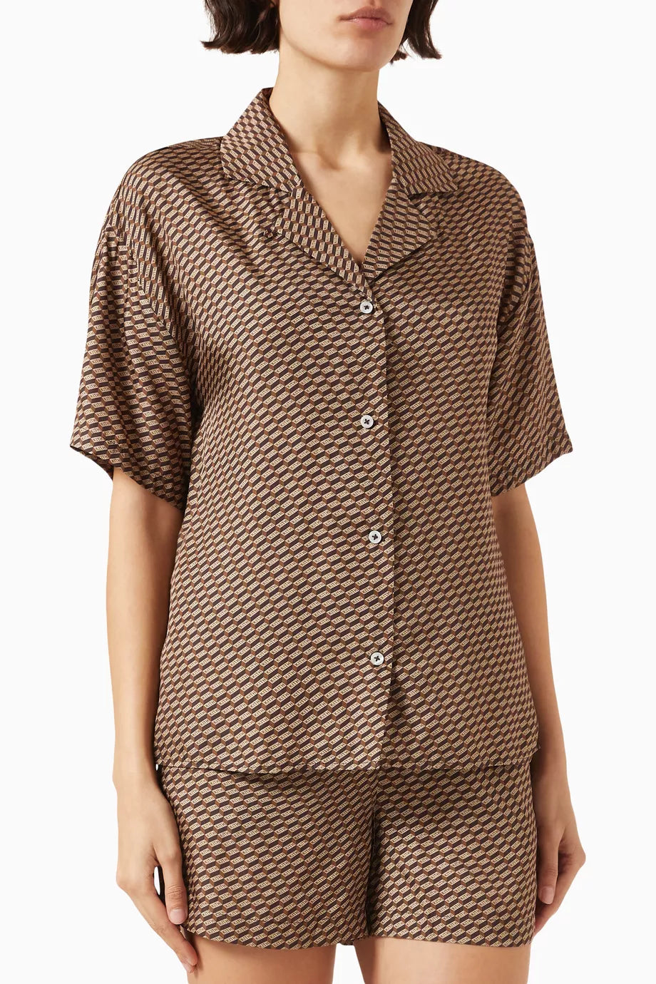 Elena Monogram Camp Shirt in Silk-blend