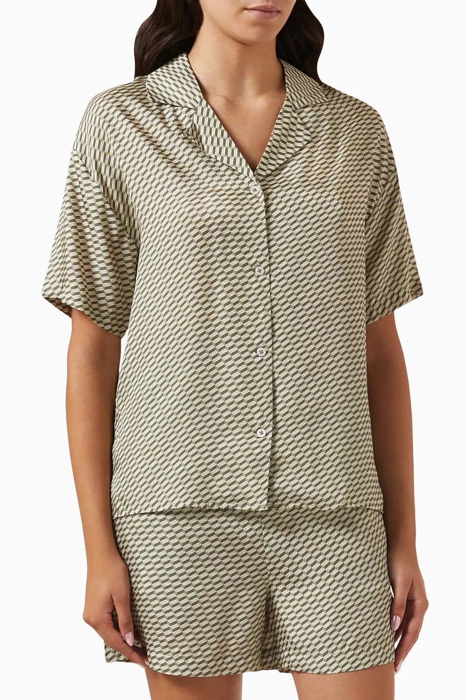 Elena Monogram Camp Shirt in Silk-blend