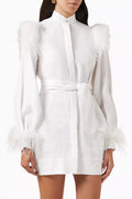 Feather-trim Mini Dress