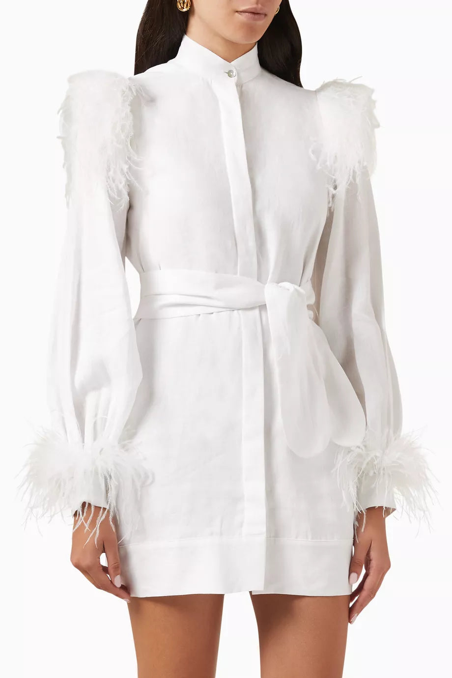Feather-trim Mini Dress