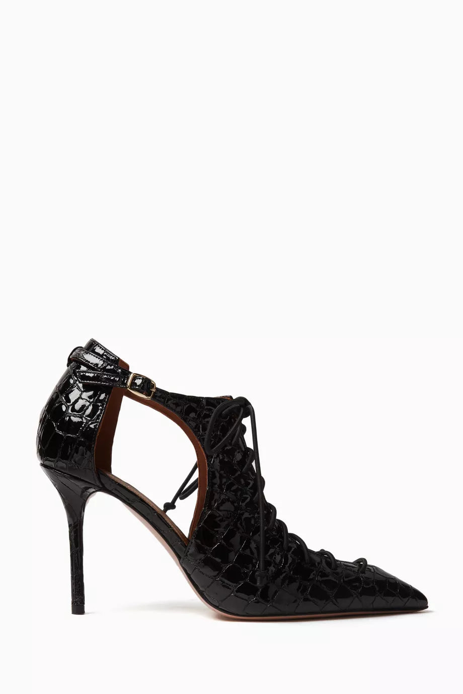 Montana 85 Lace-up Pumps in Patent Croc-embossed Leather