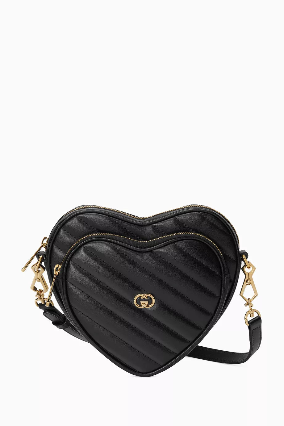 Mini Heart Interlocking G Crossbody Bag in Diagonal Matelassé Leather