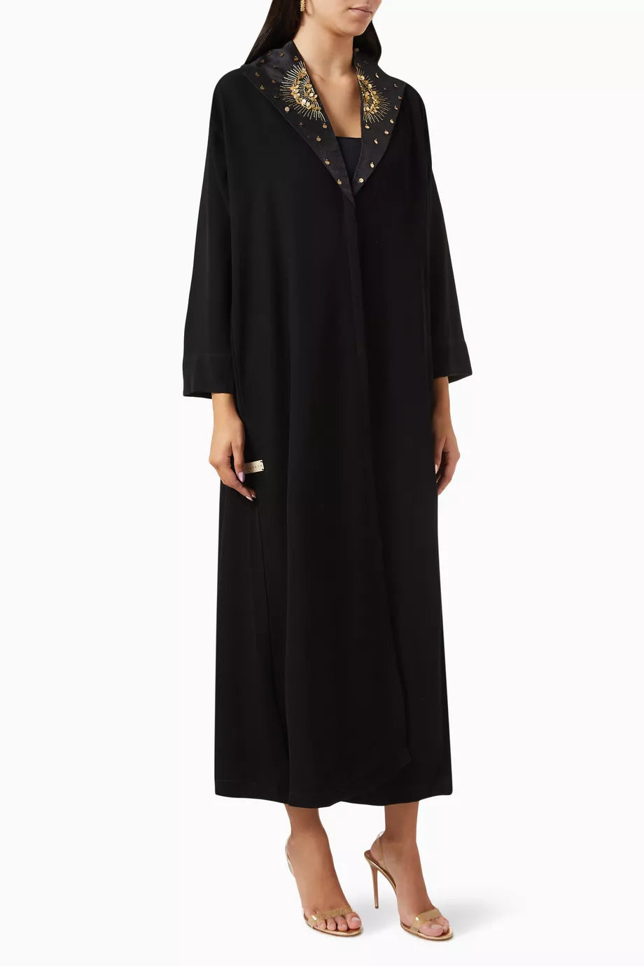 Embroidered Collar Abaya in Crepe