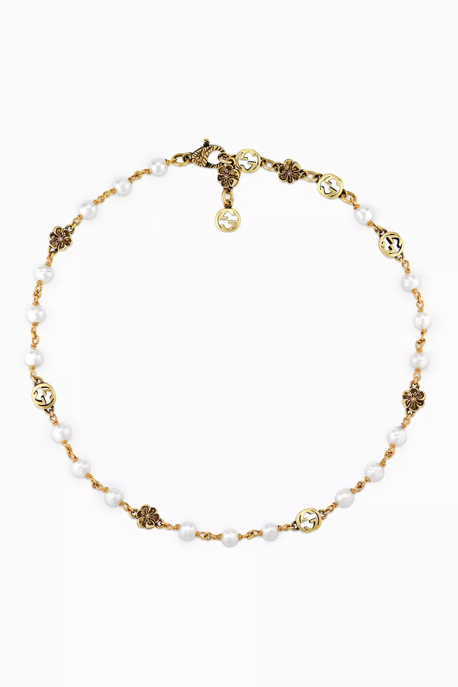 Interlocking G Flower Pearl Necklace