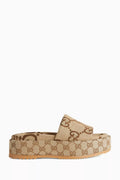 GG Platform Slide Sandals in Logo Canvas