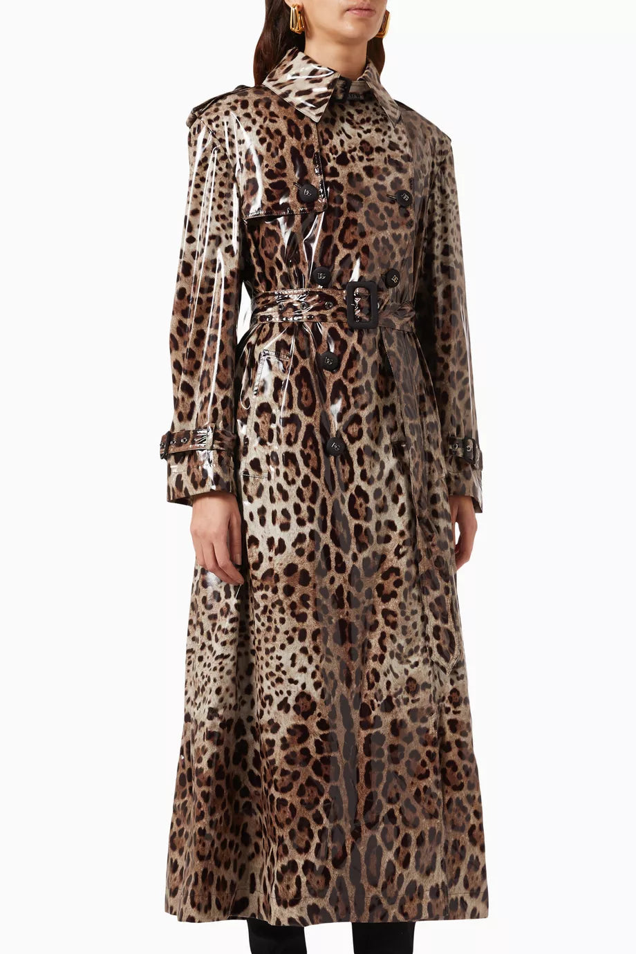 Leopard-print Trench Coat in Coated-sateen