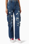 Ripped Cargo Jeans in Denim