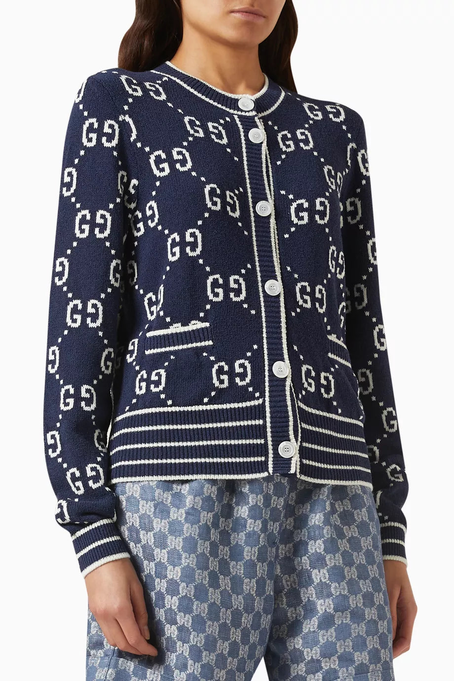 GG Logo Cardigan in Cotton-jacquard