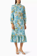 Floral-print Belted Midi Dress in Chiffon