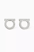 Gancini Crystal Stud Earrings in Silver-toned Brass
