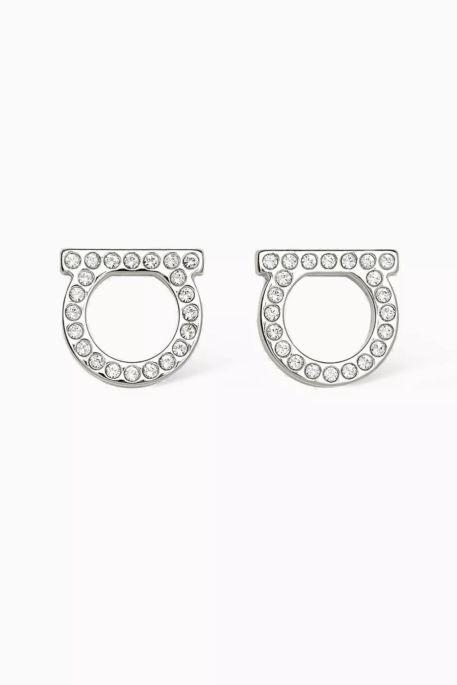 Gancini Crystal Stud Earrings in Silver-toned Brass