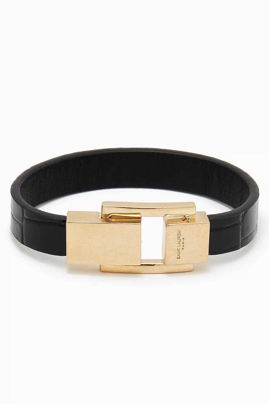 LE CARRÉ Bracelet in Crocodile-embossed Leather & Metal