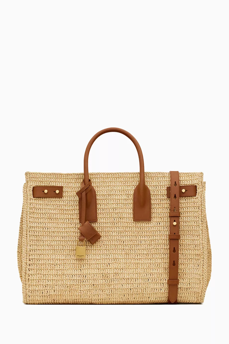 Medium Sac De Jour Bag in Raffia & Leather