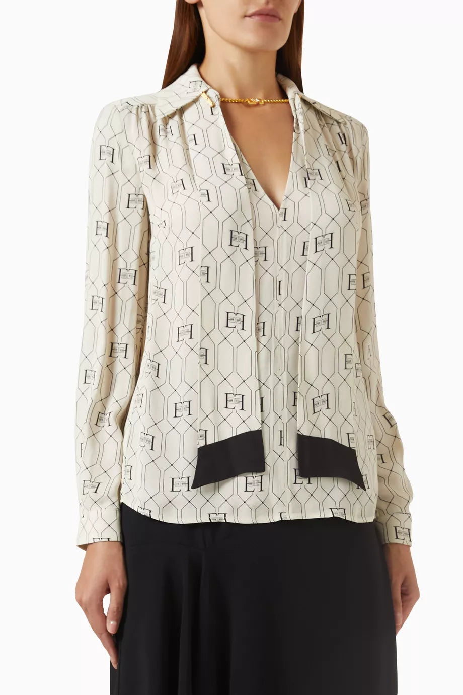 Embellished Chain Neck-tie Blouse in Georgette