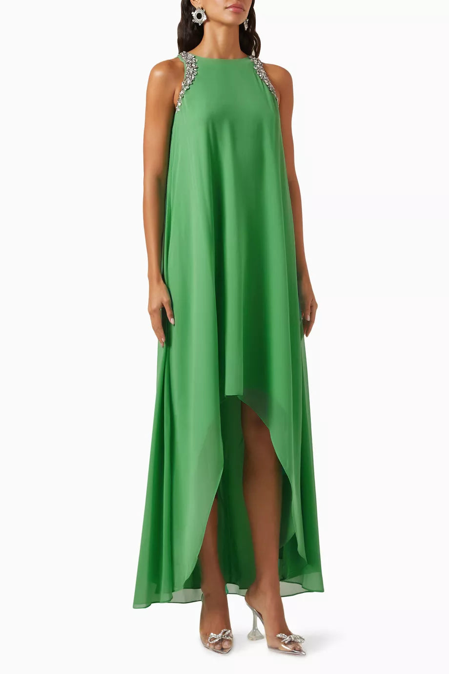 Crystal Trim High-low Column Gown in Georgette
