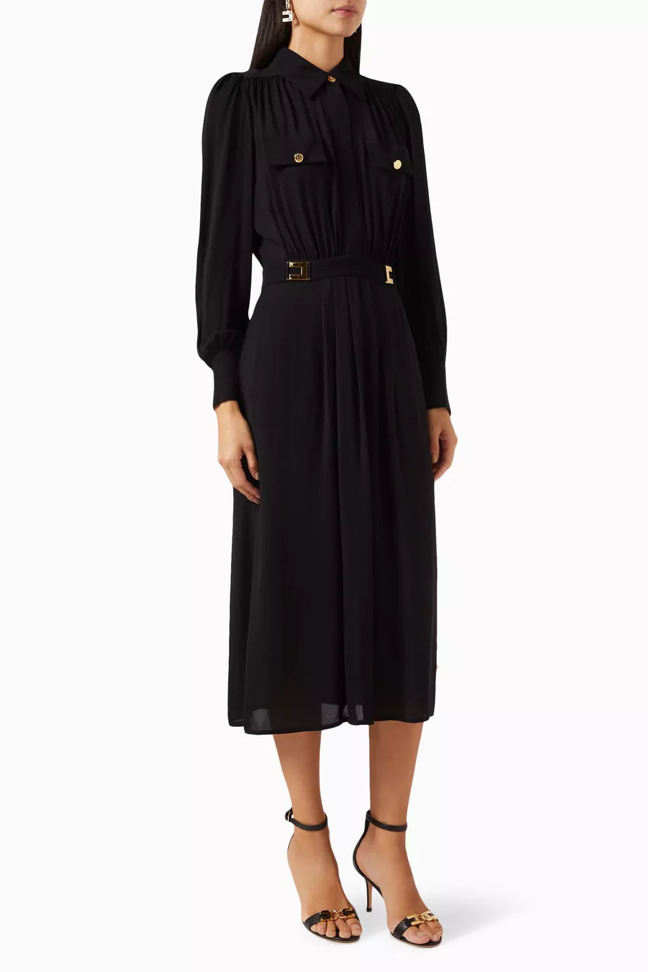 Logo Plaques Shirt Dress in Georgette