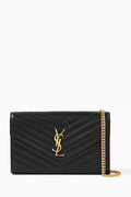 Cassandre Matelassé Envelope Chain Wallet in Lambskin Leather