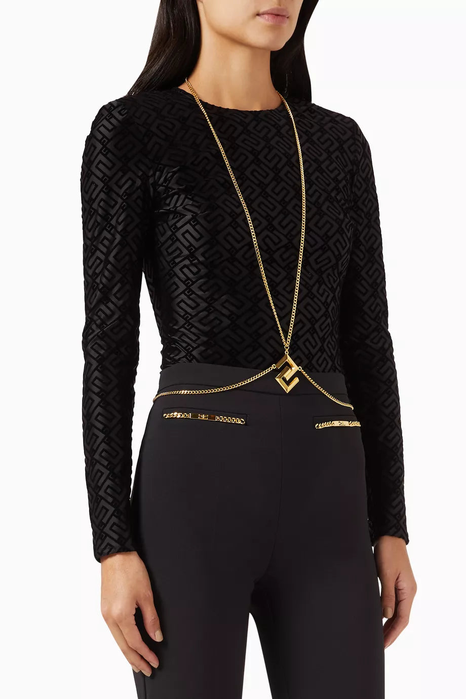 Flocked-logo Bodysuit in Lycra