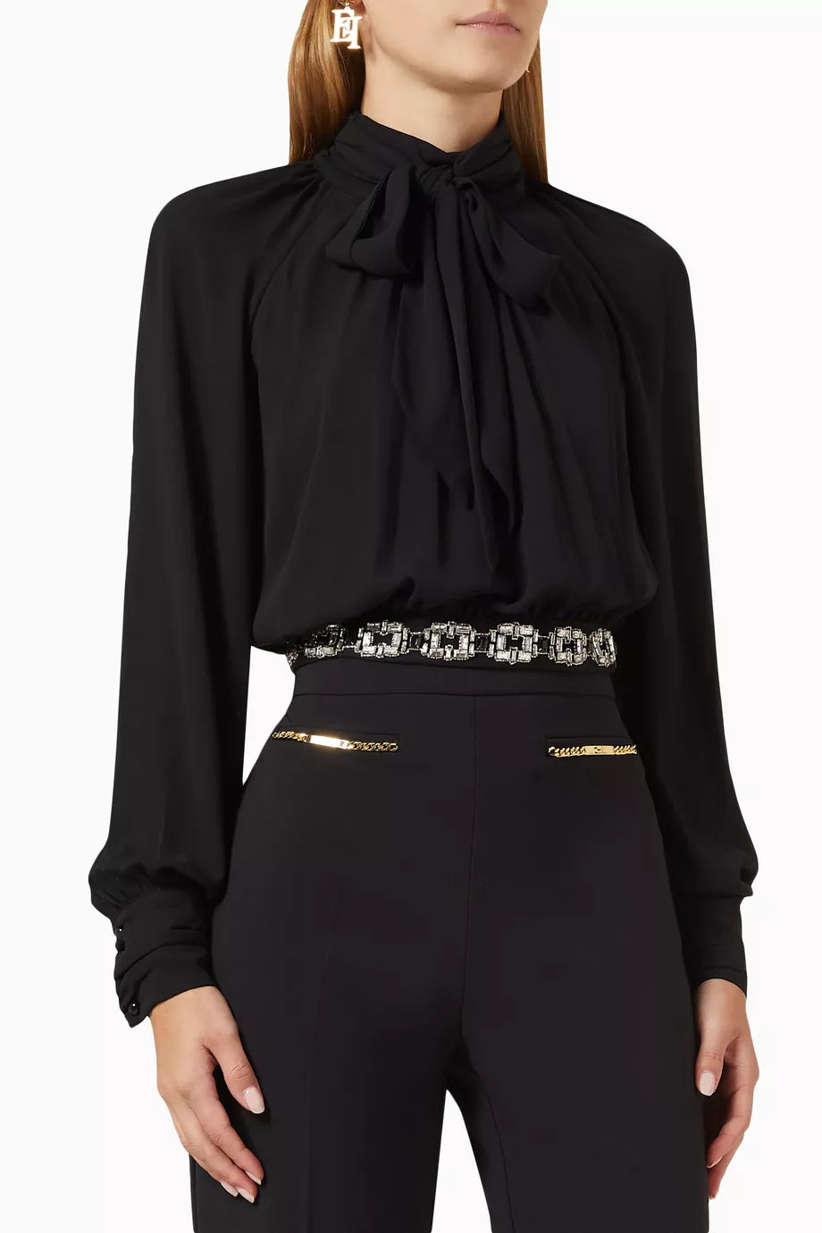 Rhinestone Crop Blouse in Crepe