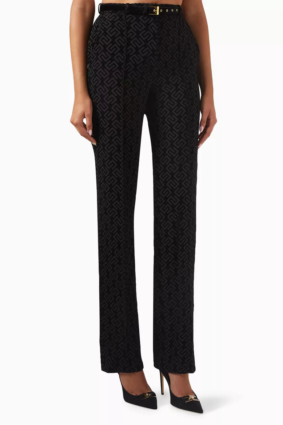 Flock-print Straight Pants in Crêpe