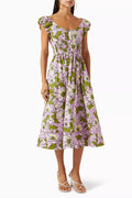 Floral Printed Midi Dress in Cotton