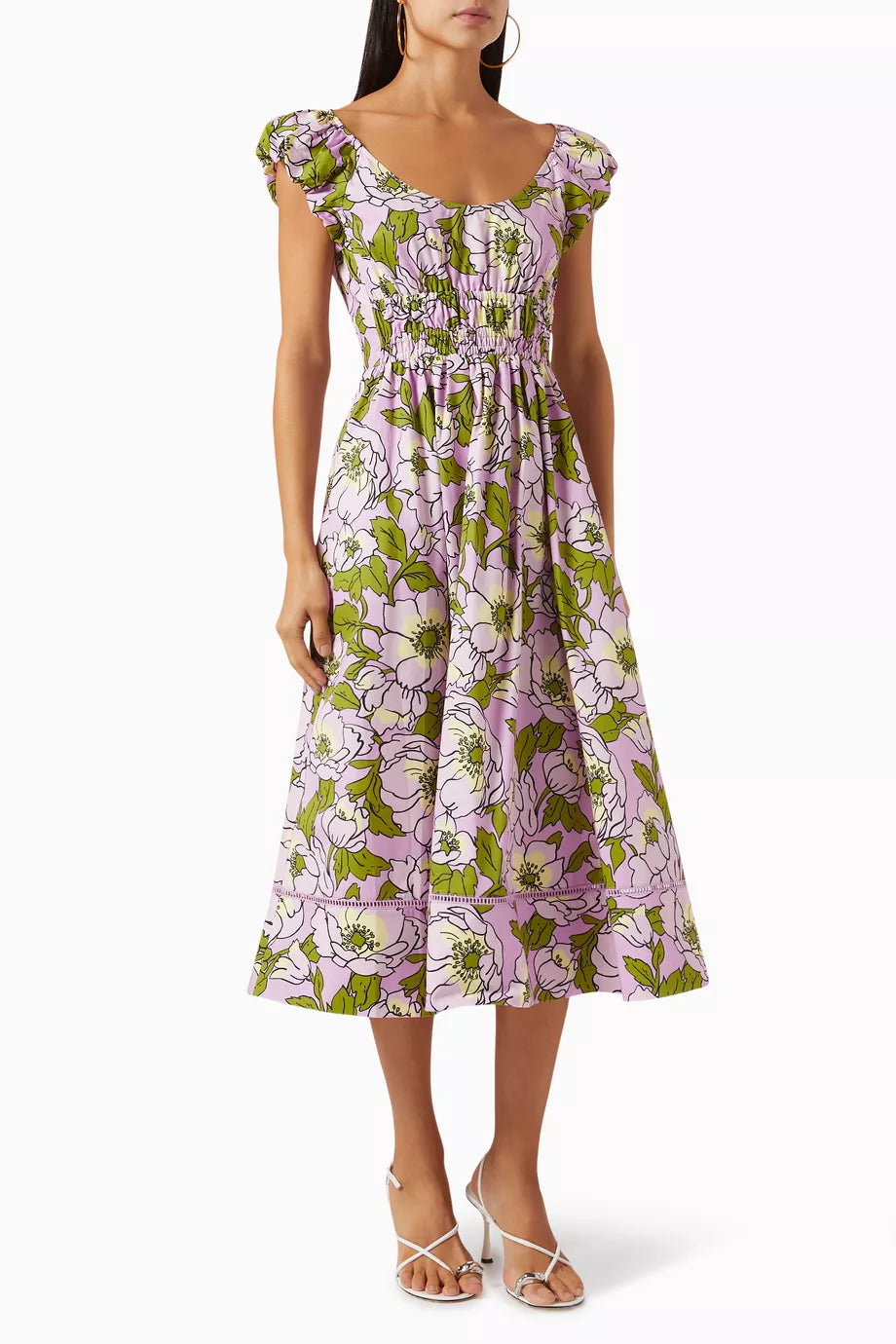 Floral Printed Midi Dress in Cotton