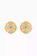 Rediscovered 1980s Ornate Faux Turquoise Clip-on Earrings