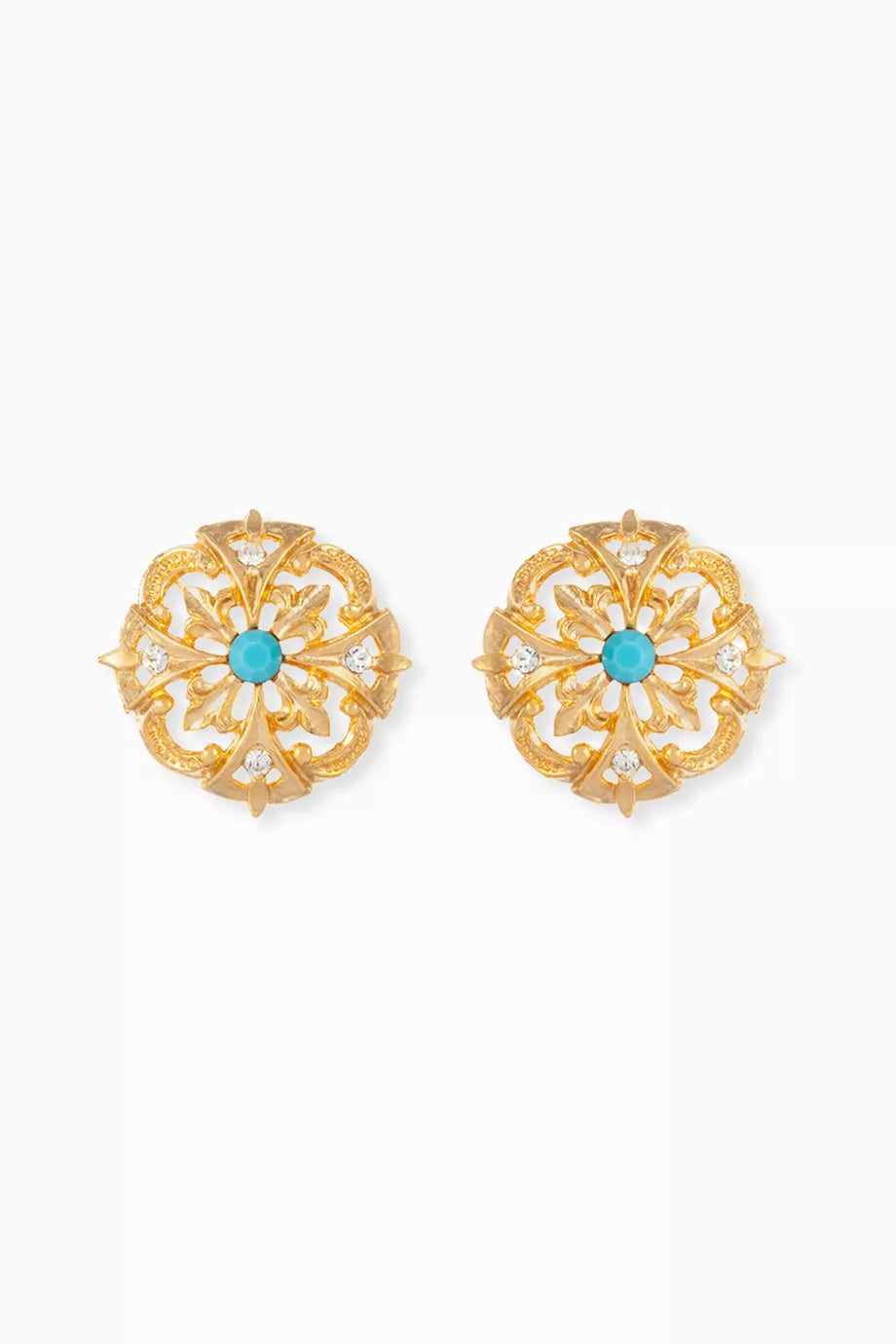 Rediscovered 1980s Ornate Faux Turquoise Clip-on Earrings