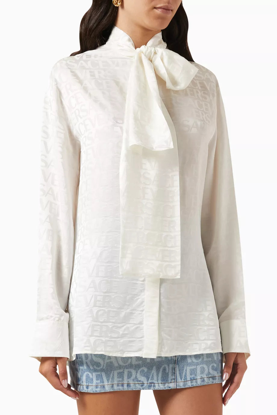 All-over Logo Scarf-tie Shirt in Silk-blend Jacquard