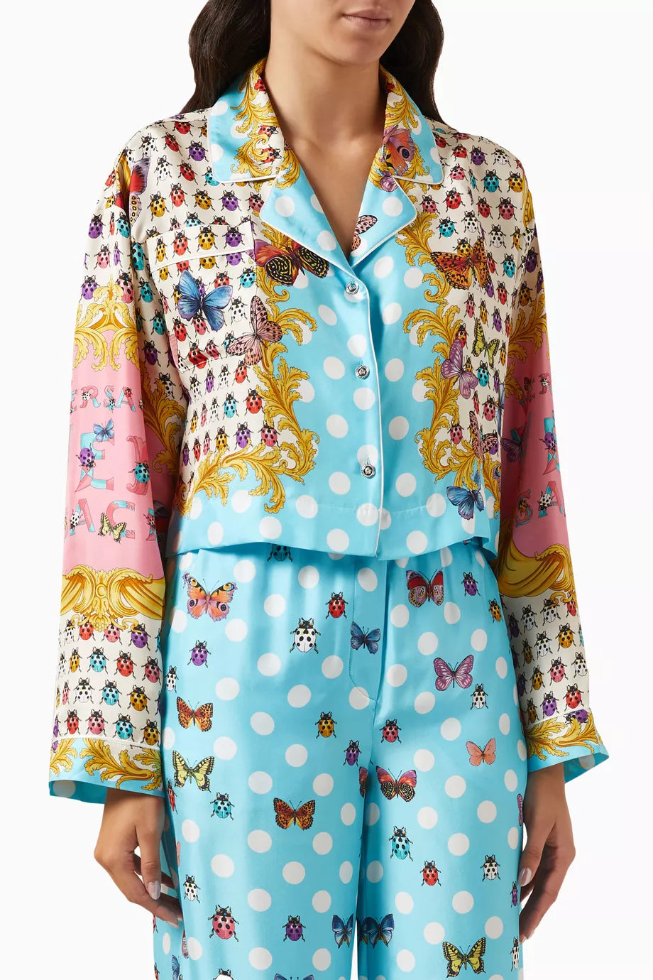 Butterflies Crop Shirt in Silk-twill