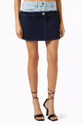 Double Waistband Skirt in Denim