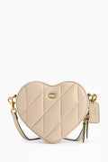 Heart Quilted Crossbody Bag in Leather