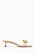 Les Sandales Regalo Basses Geometric Buckle 40 Mules in Patent Lambskin Leather