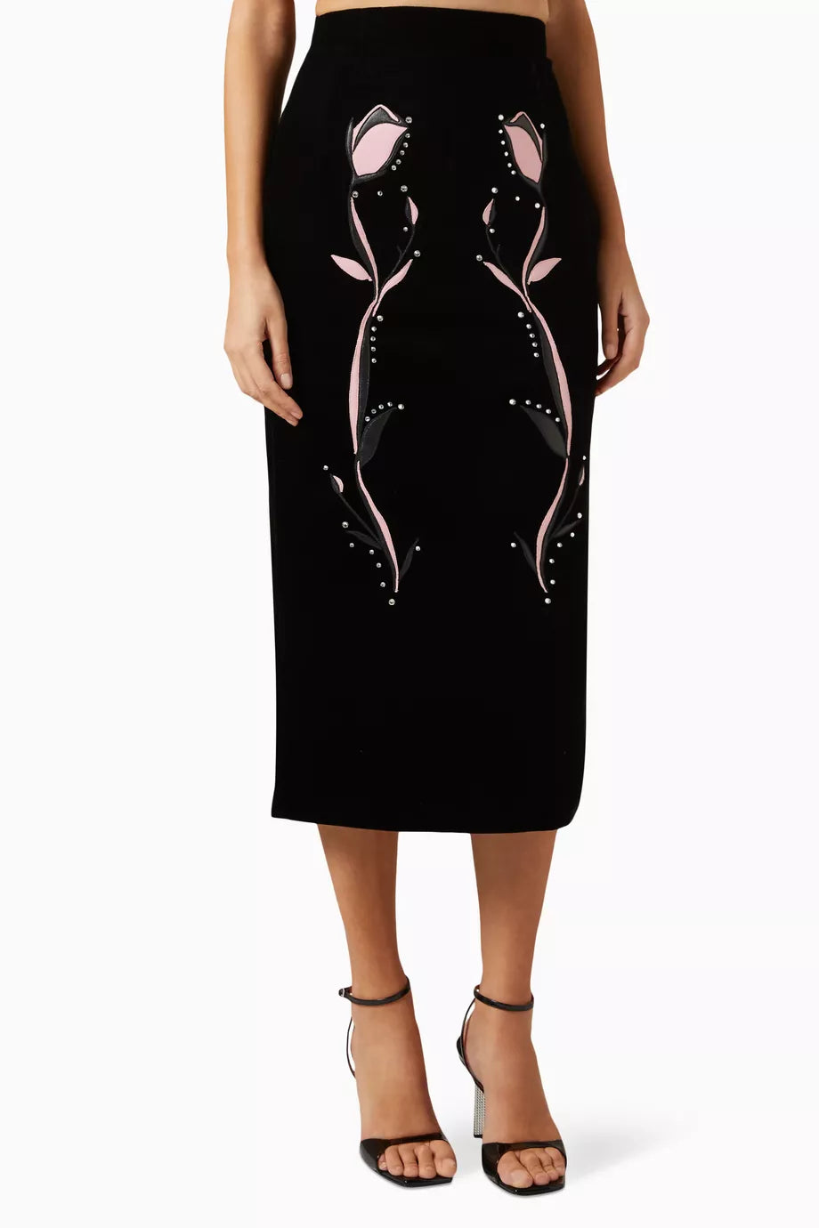 Inverted Tulip Midi Skirt in Velvet