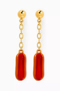 Hot Dog Enamel Drop Earrings in Gold-tone Metal