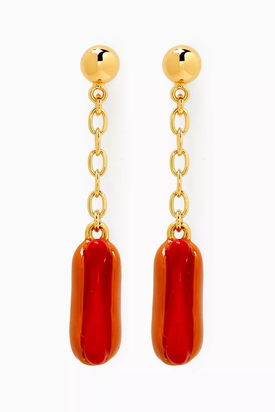 Hot Dog Enamel Drop Earrings in Gold-tone Metal