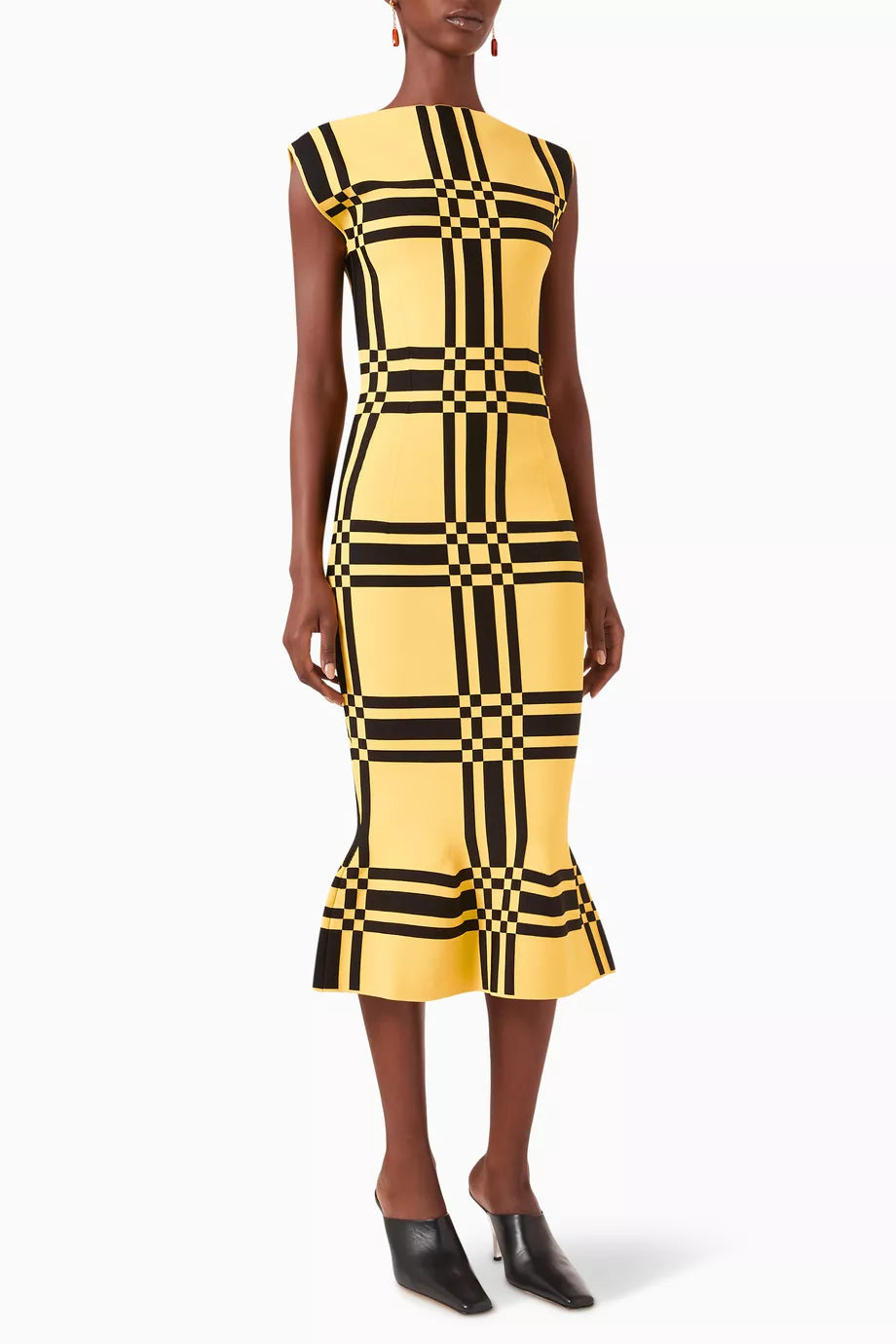Flounce Printed Midi Dress in Viscose-knit