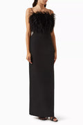 July Feather Maxi Dress in Crepe