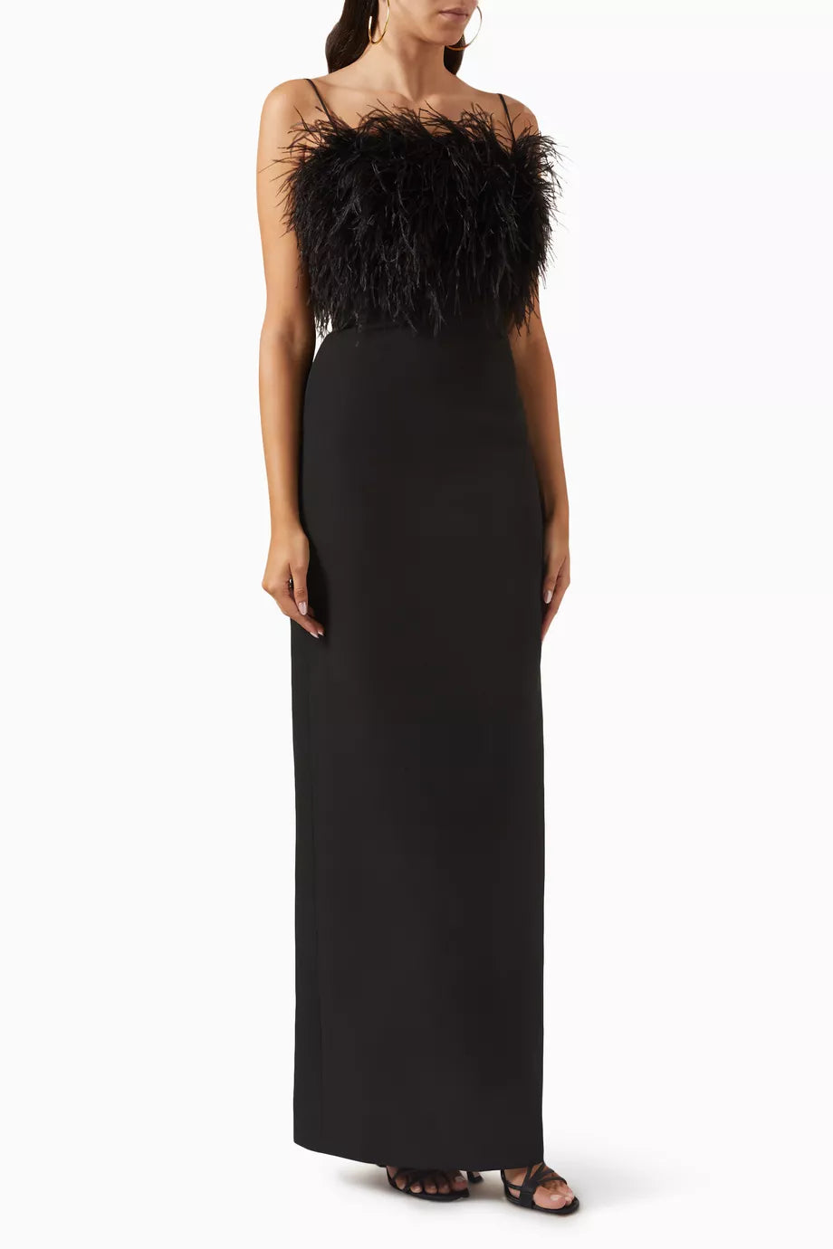 July Feather Maxi Dress in Crepe