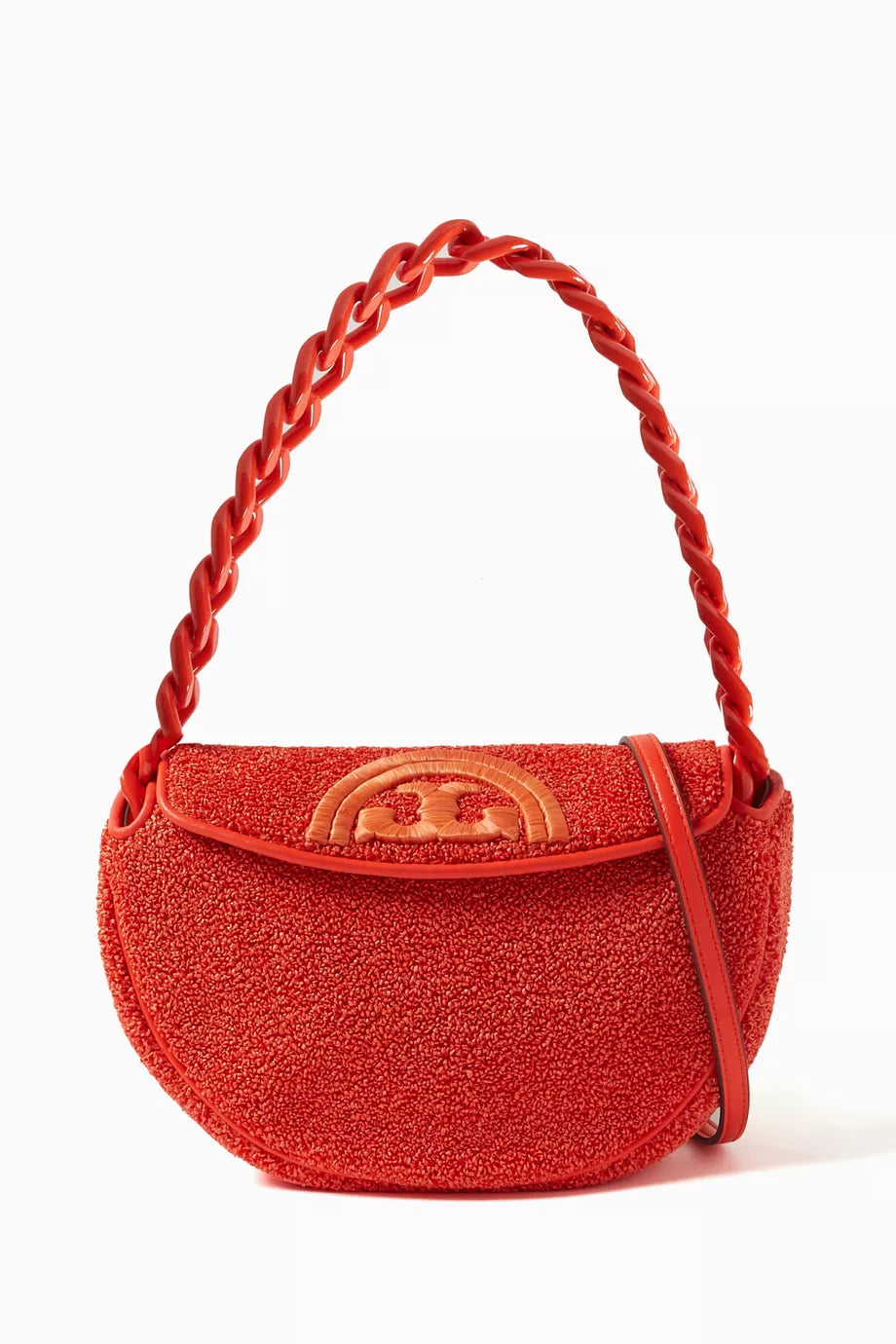 Mini Fleming Crescent Shoulder Bag in Raffia