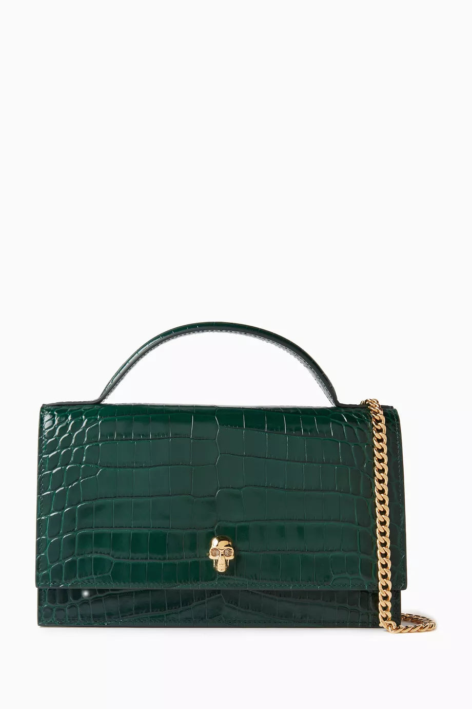 Medium Skull Bag in Croc-embossed Leather