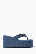 Denim Branded Wedge Sandals in Denim